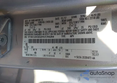 2017 Ford Escape Se из США, поврежденный, VIN 1FMCU0GD2HUC94284